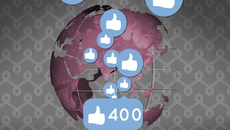 animación de iconos de pulgares hacia arriba en el globo sobre fondo gris