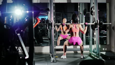 Athletic-Woman-Squats-With-A-Barbell-Motivation-In-Sport