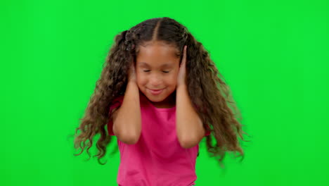 Green-screen,-shake-head-and-girl-child-with-no