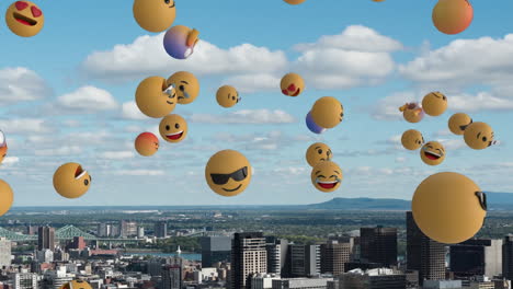 animación de emojis con la ciudad en el fondo