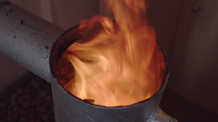 Small Wood Burning Stove Fire Flames Close Up