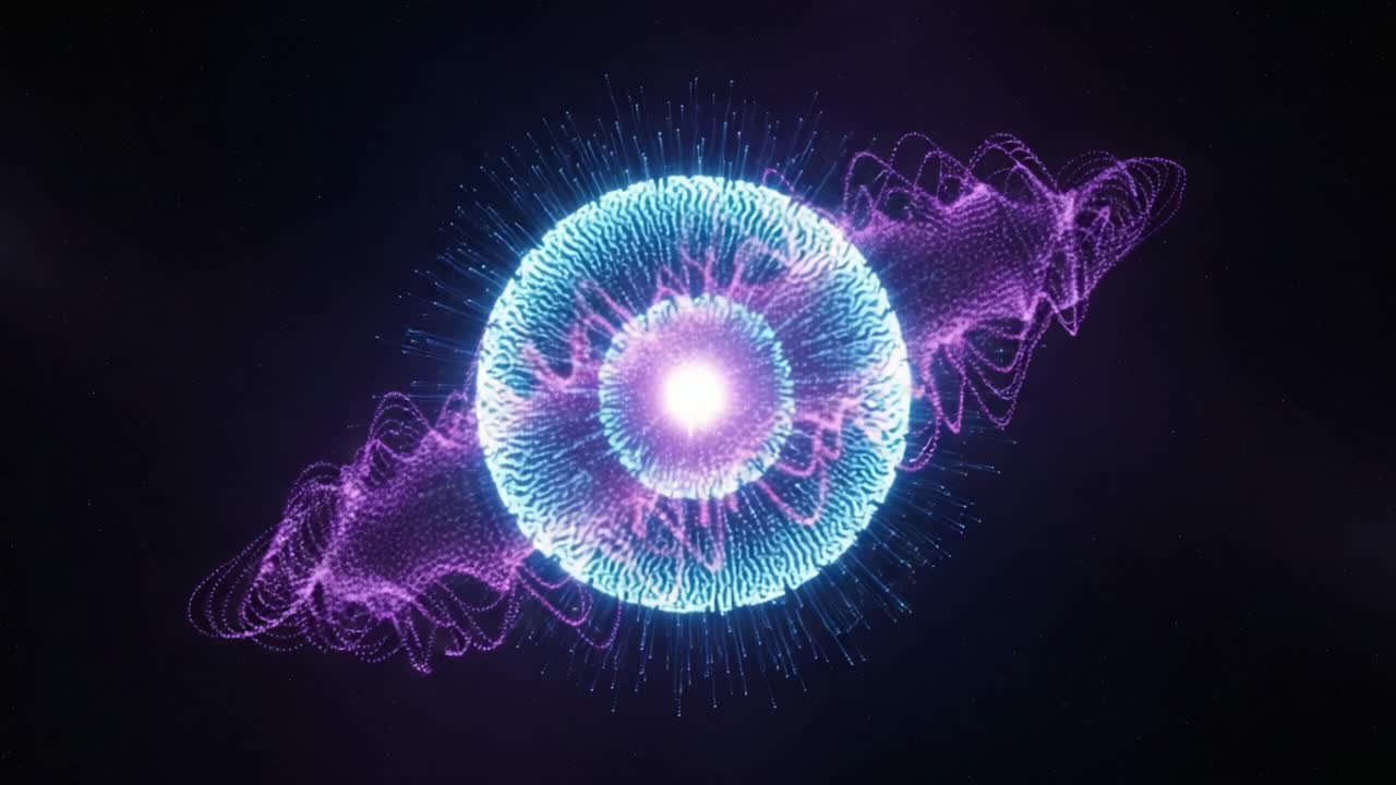 Mesmerizing Spectrum of Energy: A Stunning Visualization of a Spherical Energy Field Emitting Vibrant Waves in Concentric Patterns Amidst a Cosmic Background