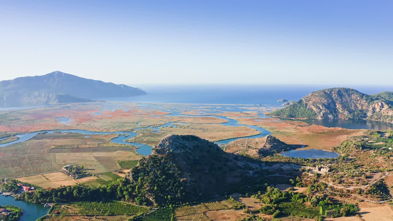 Aerial View of a Stunning River Delta and Coastal Landscape in Turkey