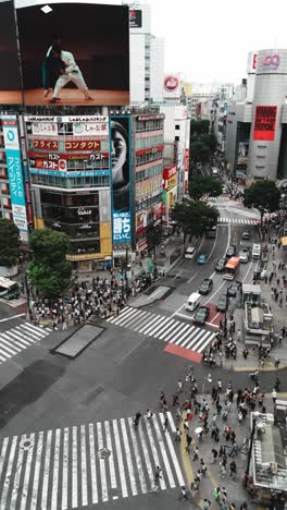aerial view of busy shibuya crossing in tokyo, japan, with dynamic digital billboards