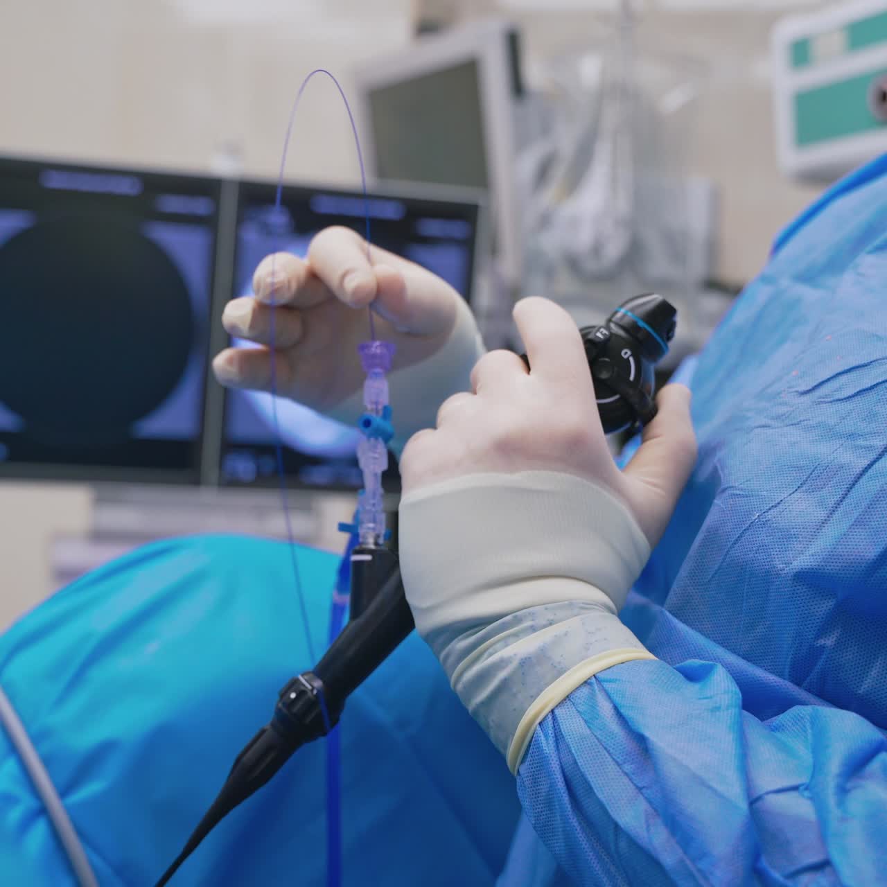 Close up shot of medical team performing surgical operation in modern operating room