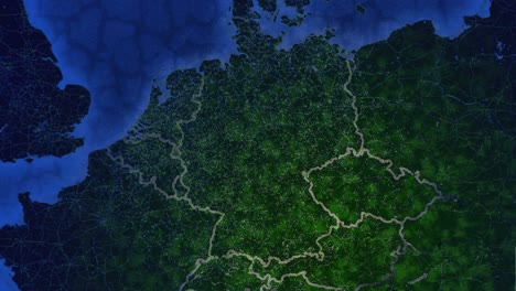 map of germany. view from space. shimmering cities and villages. an ecologically beautiful world.