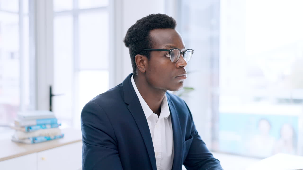 Businessman, face and thinking in planning