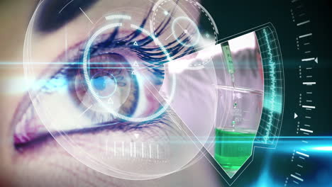 ojo mirando la interfaz futurista que muestra clips de laboratorio