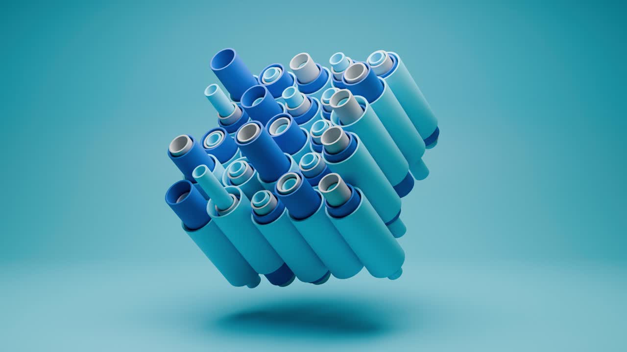 푸른 튜브가 3d 애니메이션에서 주먹을 형성합니다.