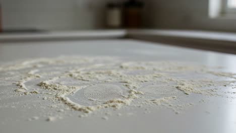 exploring culinary creativity: flour patterns and textures on a kitchen surface captured in two frames