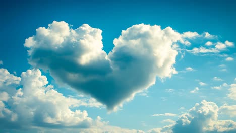 heart cloud in blue sky. a fluffy, heart-shaped cloud adorns the clear blue sky, creating a romantic and dreamy atmosphere in the afternoon.
