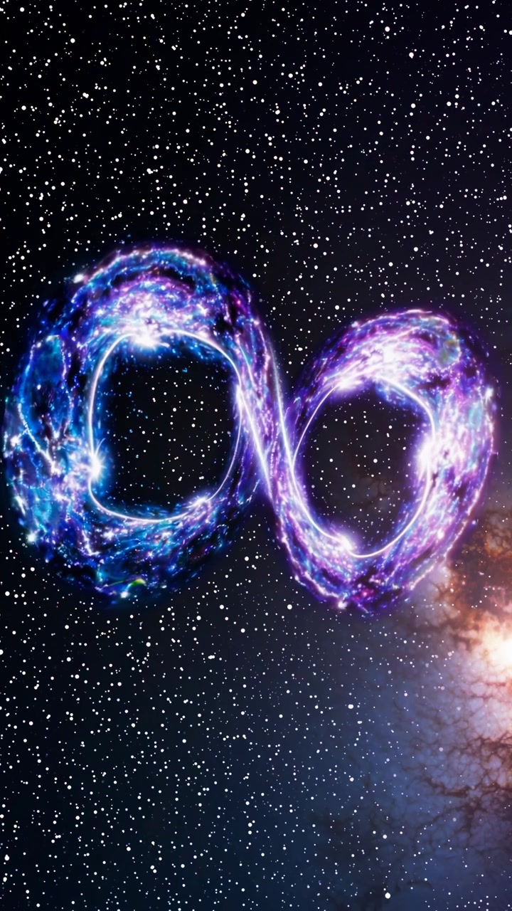 Simbolo dell'infinito luminoso formato da energia cosmica nello spazio profondo.
