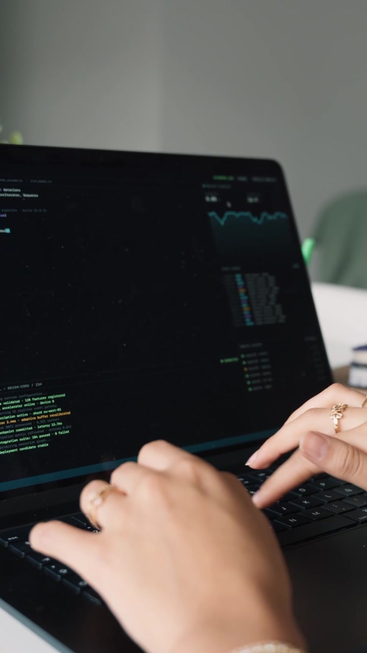 Software Developer Writing Code on Laptop in Office