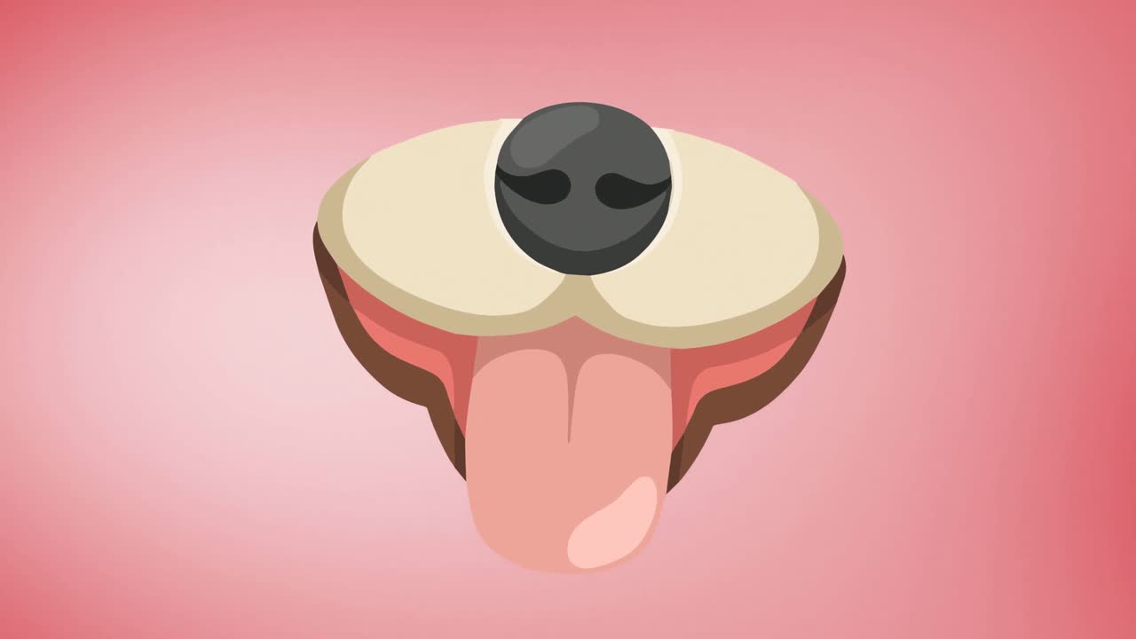 장미색 배경 에 혀 를 내밀고 있는 애완견 의  ⁇ 구리 의 애니메이션