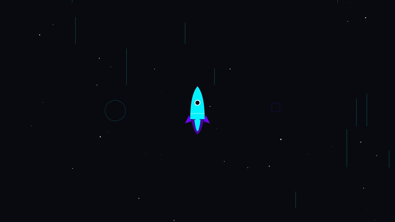 Animated Rocket Flying Through Space with Geometric Shapes