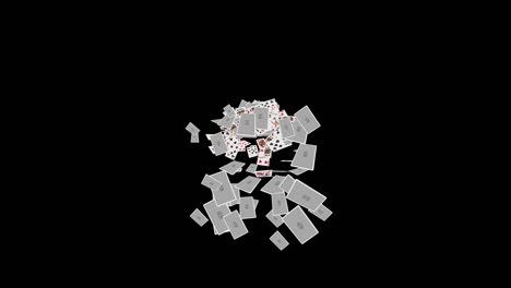 4k 3d falling poker cards blast explosion playing cards falling alpha green background.