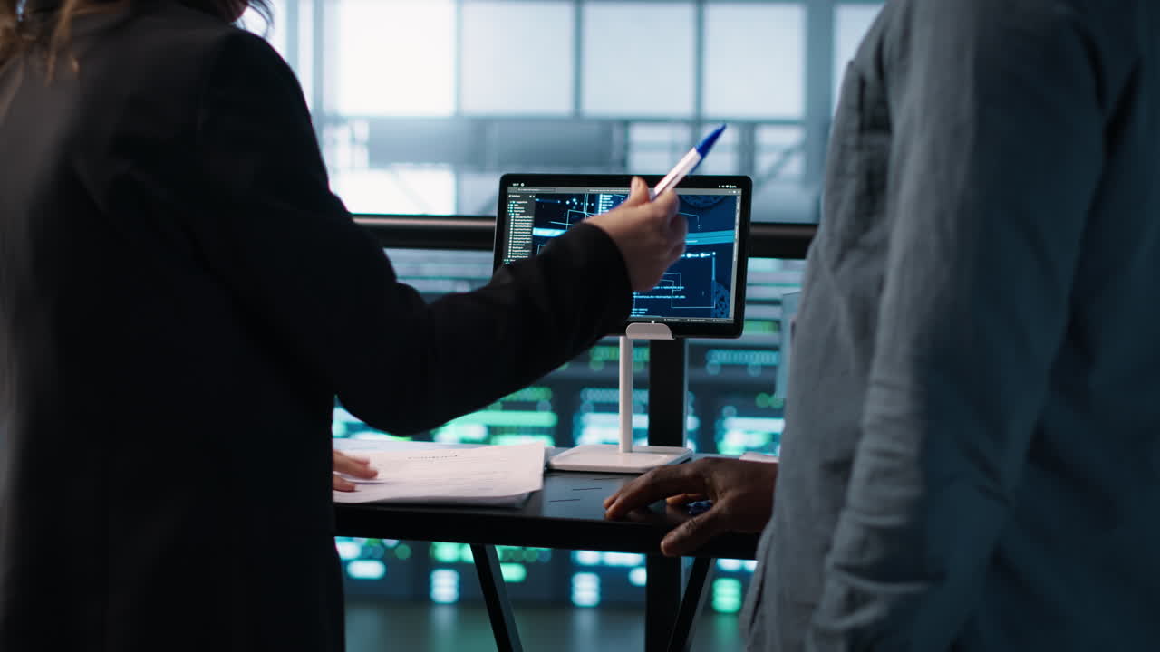 인공지능 기반의 서버 에서 손잡이를 하는 사람들, 파일을 확인하는 사람들, 거래를 하는 사람들