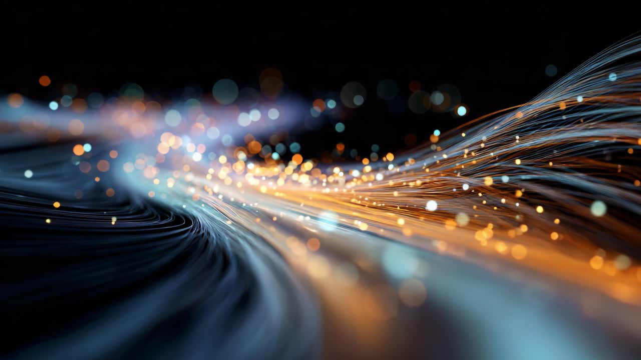 Mesmerizing Flowing Particles in Motion with Light Reflections, Capturing the Essence of Digital Artistry and Abstract Concepts in a High-Energy Visual Display