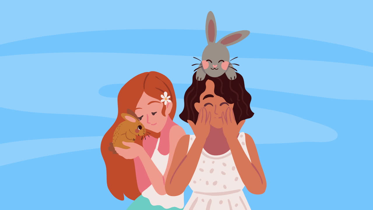 귀여운 토끼 애니메이션을 가진 소녀