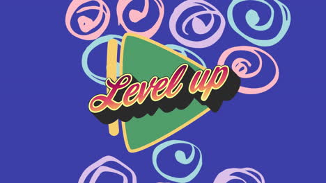 animation of level up text over colorful graphics and shapes