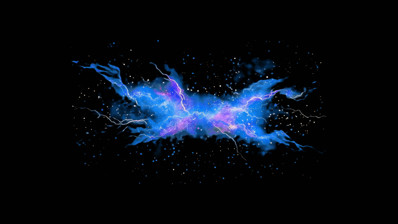 Vibrant cosmic energy explosion animated overlay, transparent 4K video, alpha channel, ProRes 4444