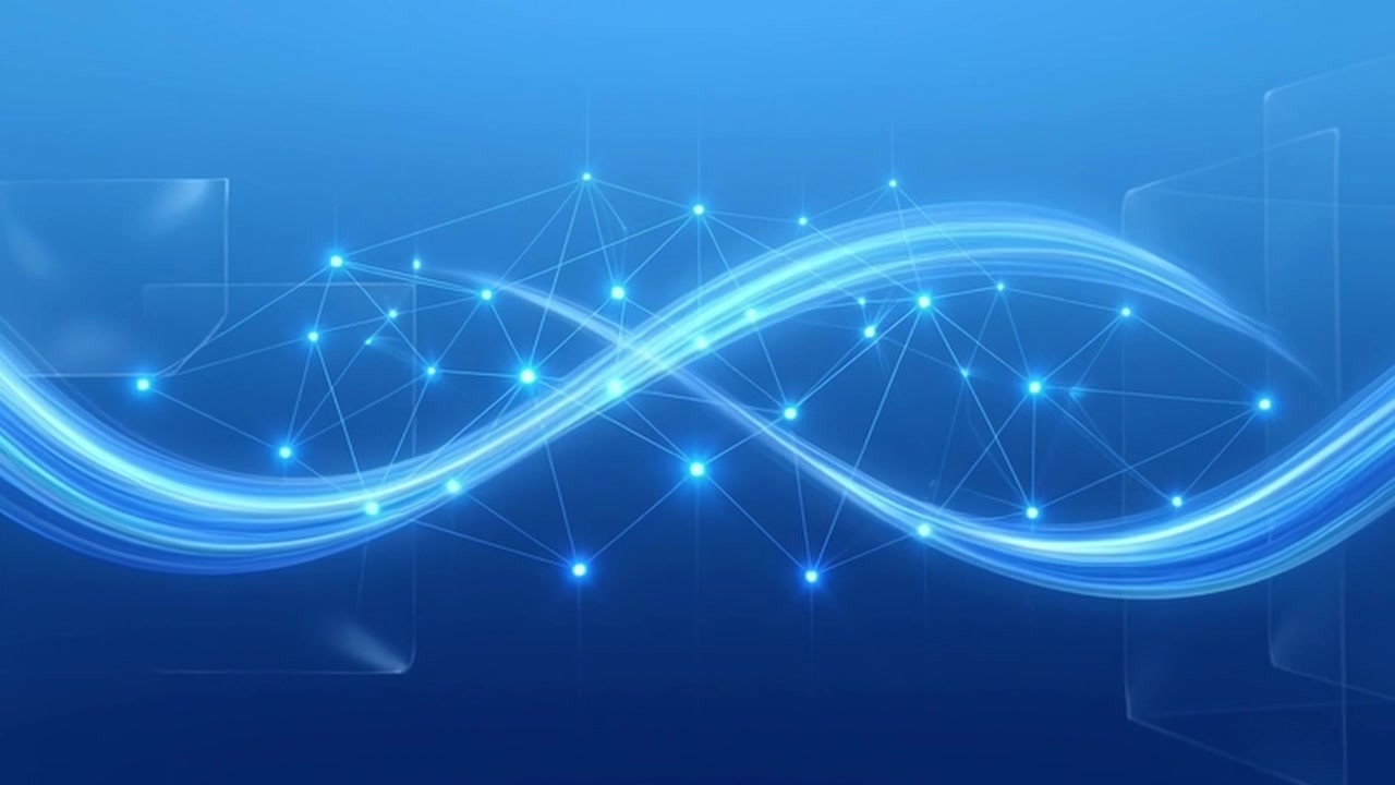 Abstract Digital Network Connection with Glowing Blue Light Waves
