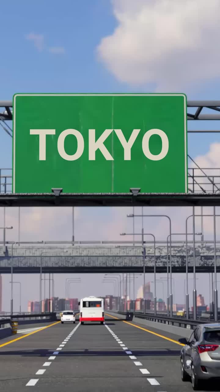 Tokyo Highway with Airplane in Sky