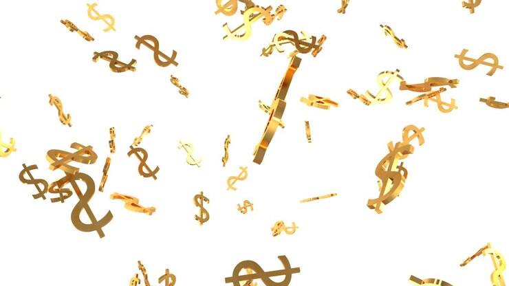 Shiny Golden Dollar Signs Falling Down in Slow Motion 3D Animation - 4K Seamless Loop Motion Background Animation