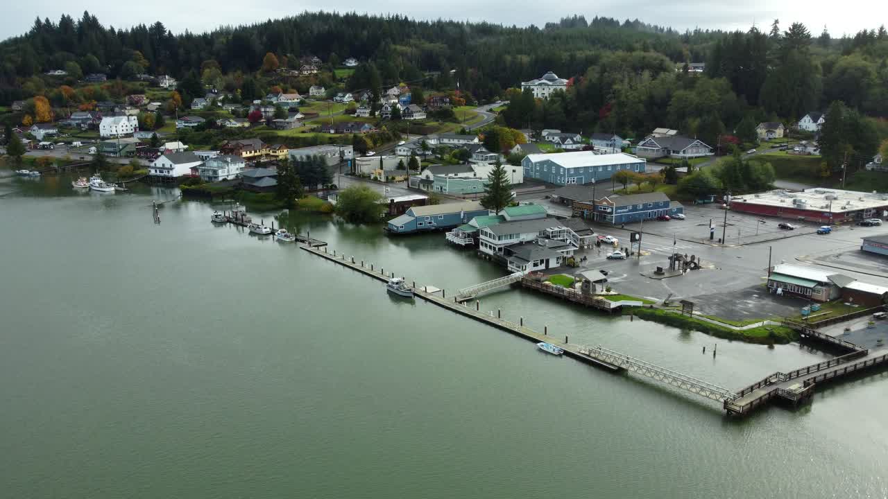 US, WA, South Bend, 2025-10-25 - Drone view of the city in fall
