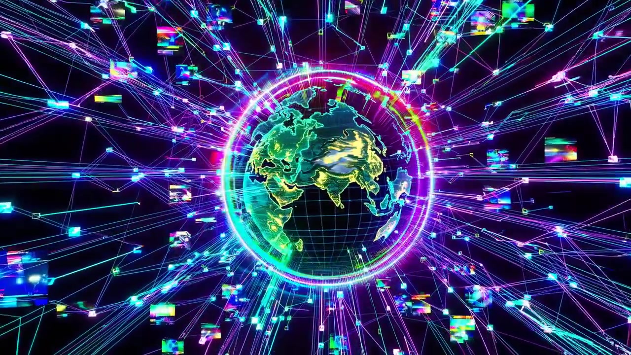 Futuristic Digital Earth Globe with Glowing Network Connections and Data Flow