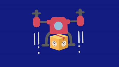 el icono del helicóptero con el paquete y el reloj simboliza la logística global en fondo azul.