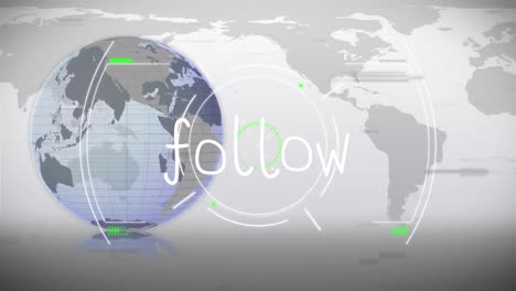 animation of scope scanning and follow text over globe