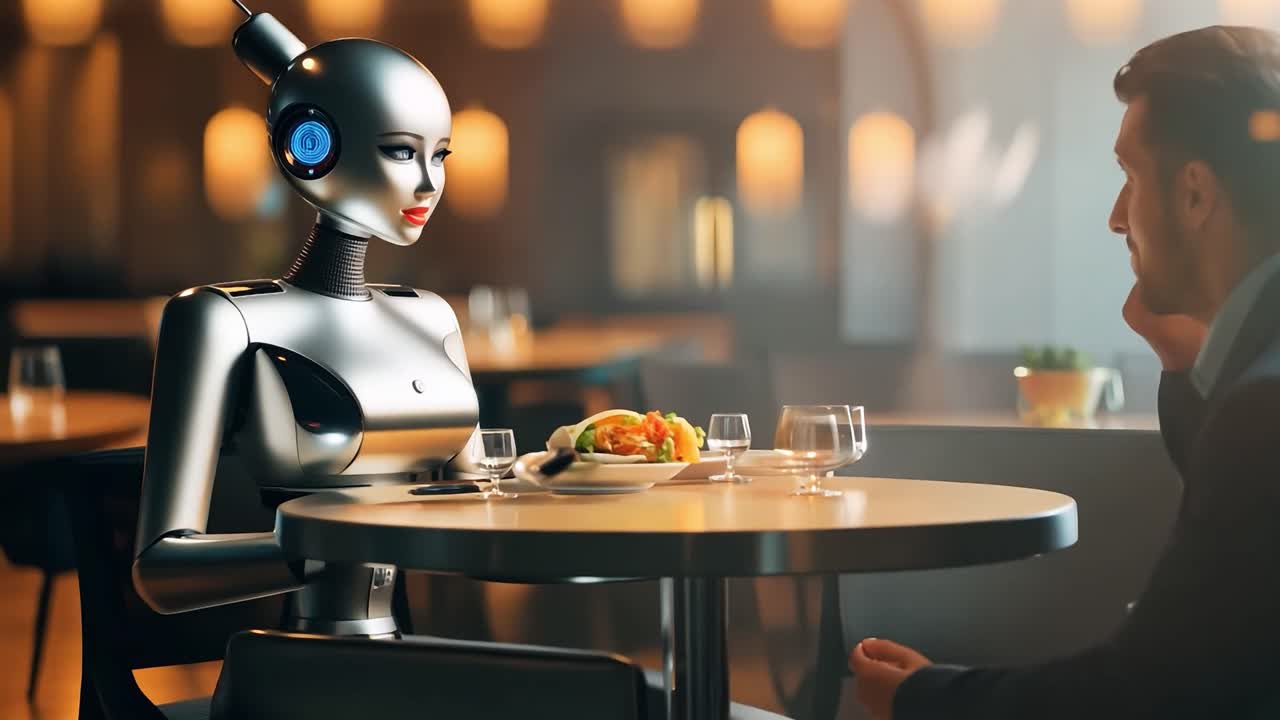 로과 인간이 식당에서 데이트를 하고 있다