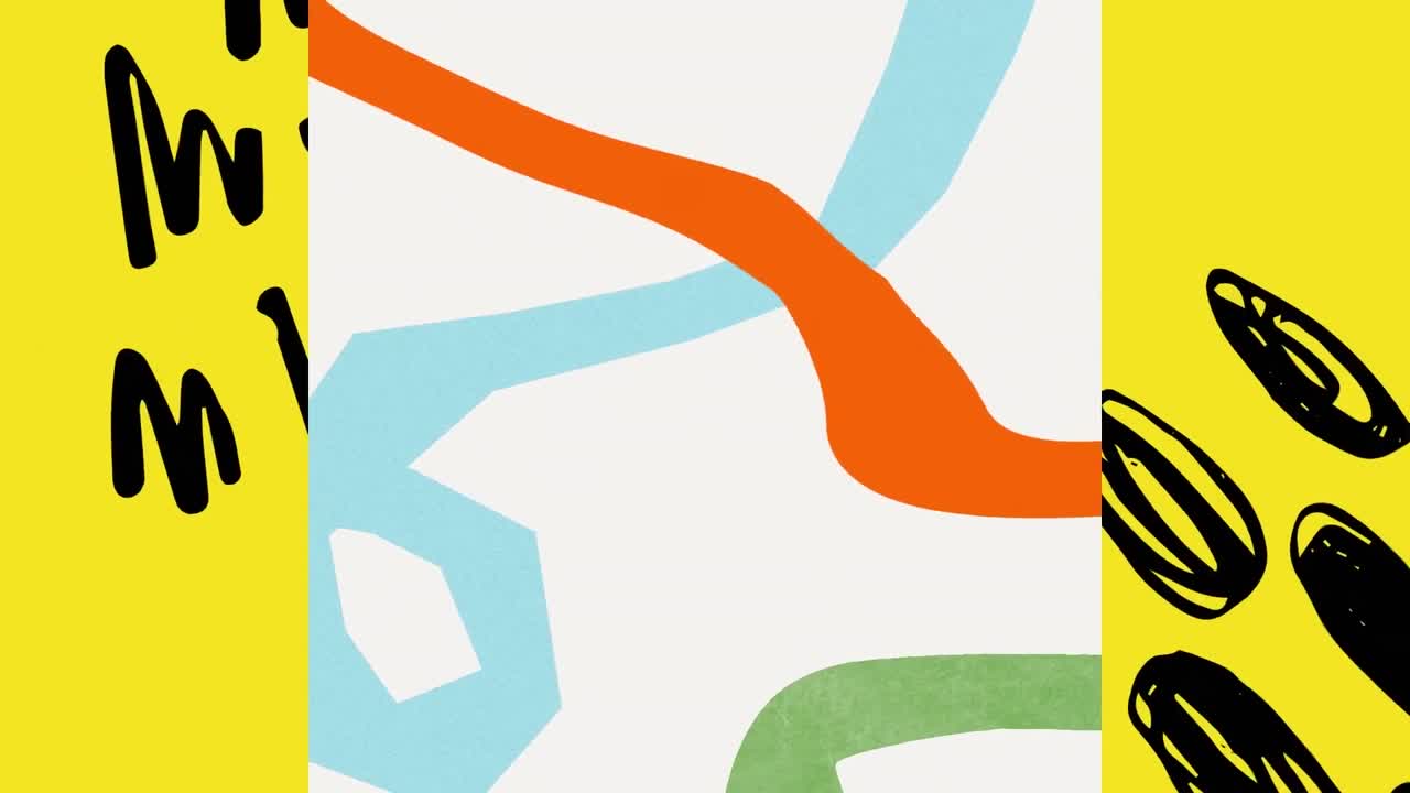 animación de líneas y formas orgánicas de colores en un fondo dividido en amarillo y blanco