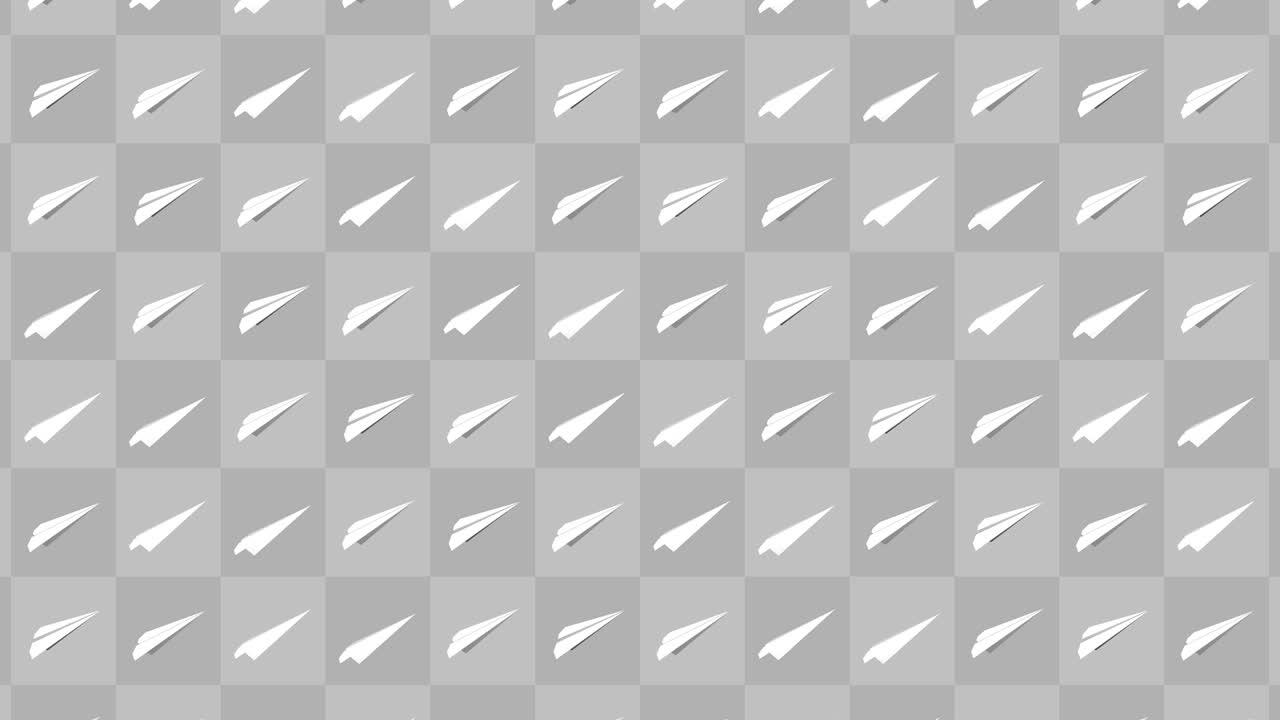 손으로 만든 종이 비행기 컬렉션: 회색 바탕에 흐르는  종이 비행기의 루프 애니메이션, 비즈니스 연결 개념, 오리가미 비행기 비행.