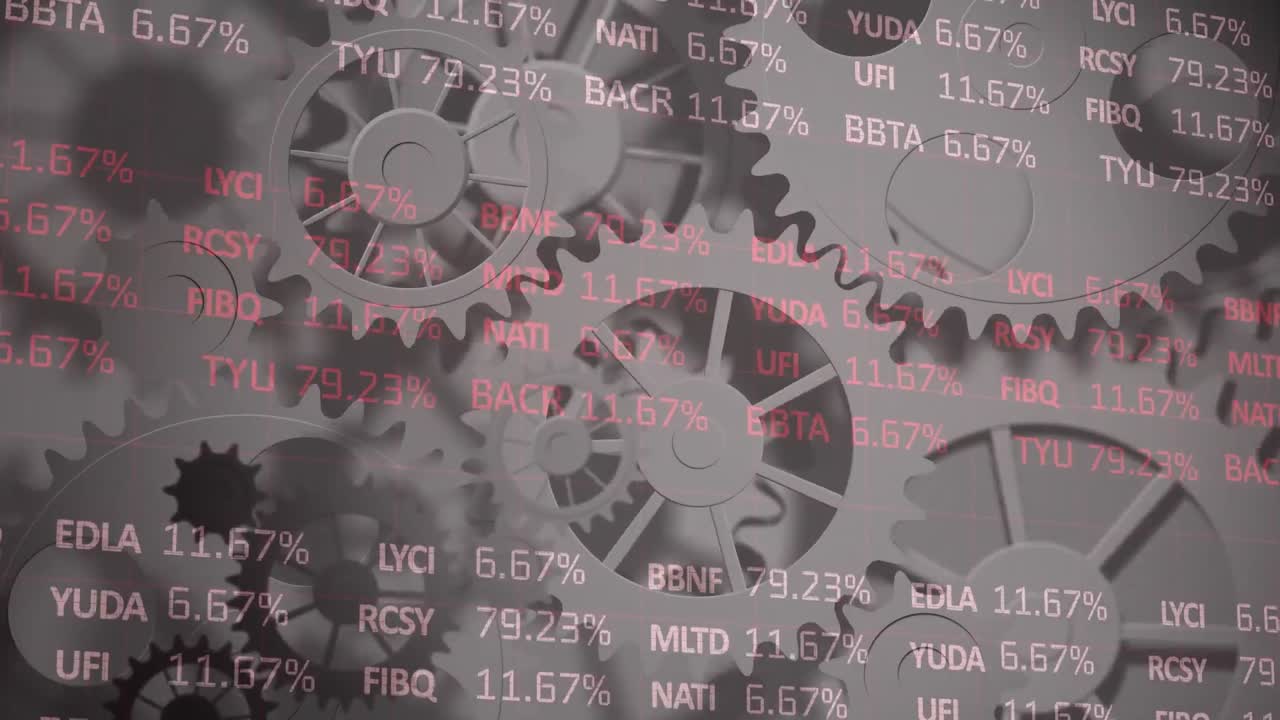 animación de los datos del mercado de valores sobre flechas y engranajes móviles