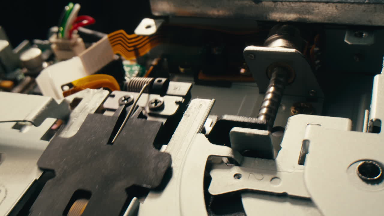 Floppy disc FDD close up, Using diskette for old PC computer macro. Archive programme or Music recorder, playing retro computer games. Vintage device for office, obsolete technology. . High quality 4k footage