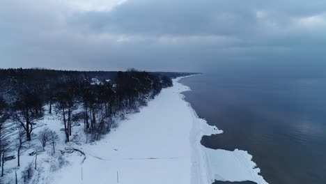 frozen snowy seashore on a cold winter day