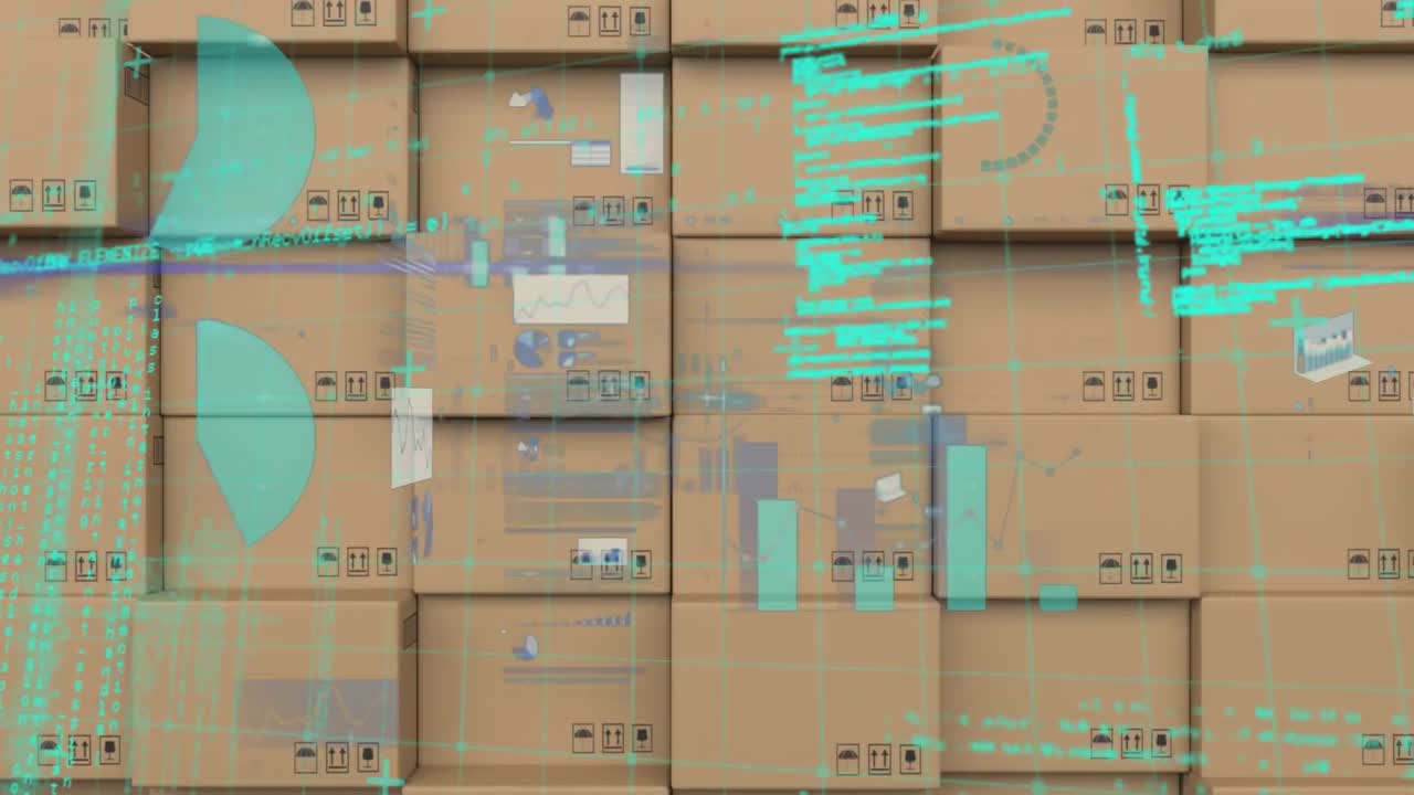 animación del procesamiento de datos sobre cajas