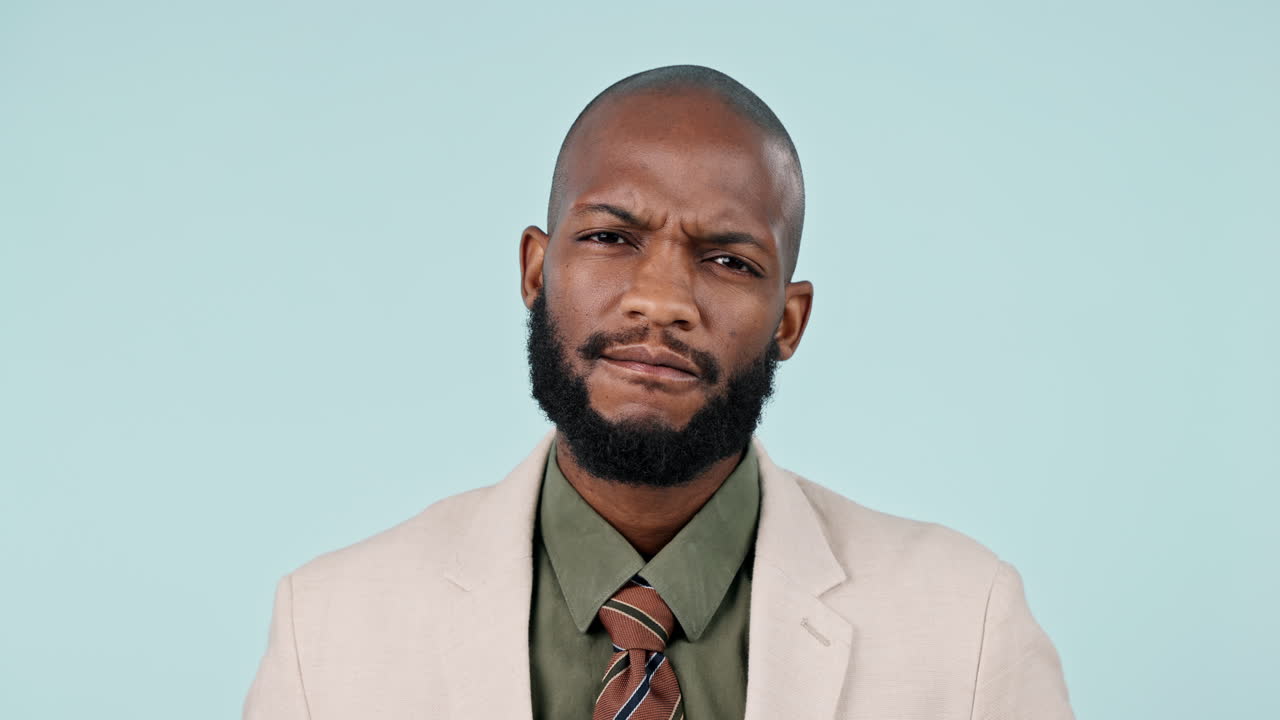 Thinking, confused and face of black man