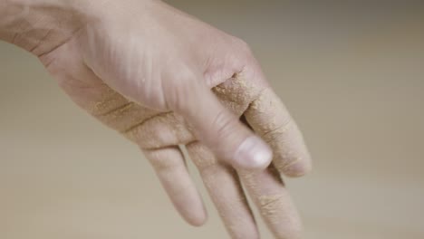 hand holding sawdust