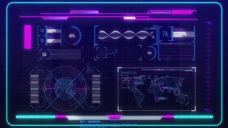 animación de escaneos y procesamiento de datos sobre un fondo oscuro