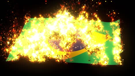 la bandera de brasil en el fuego animación de quema