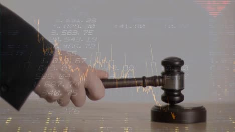 Animation of statistics and financial data processing over auctioneer&#039;s hammer