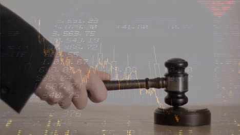 animation of statistics and financial data processing over auctioneer's hammer