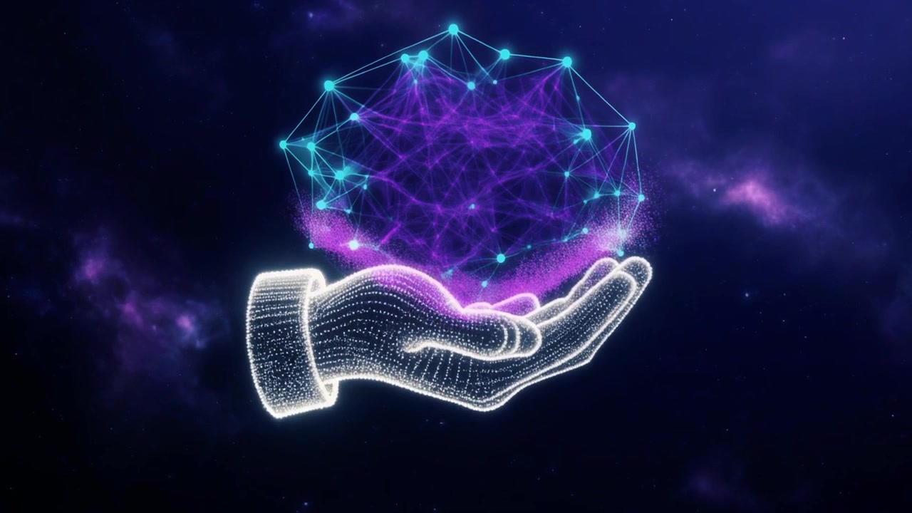 Mano Digitale Che Sorregge Sfera di Rete Geometrica Luminosa Nello Spazio
