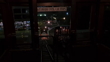 night view from inside a funicular