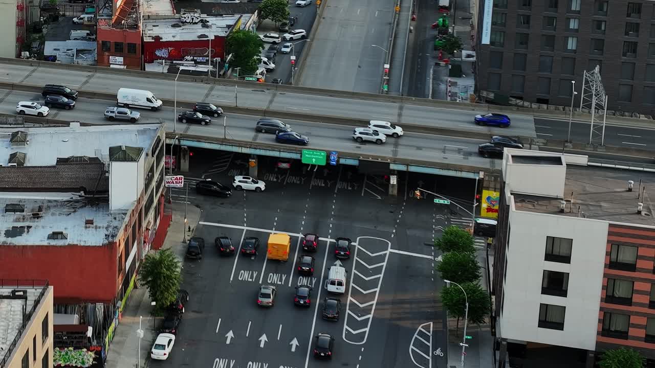 Busy urban traffic captured from above in New York City