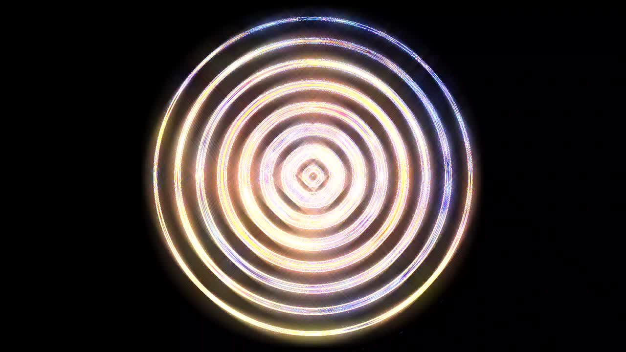 forma redonda animada de luces intermitentes multicolores, sobre un fondo negro
