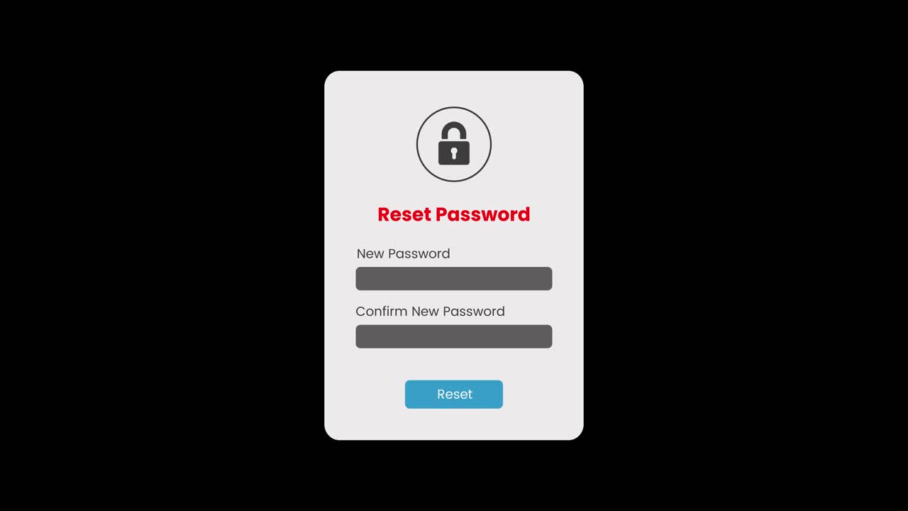Reset forgotten password user interface animation isolated on black background